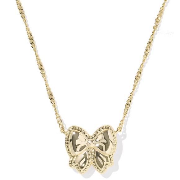 Kendra Scott Haley Bow Gold Short Pendant Necklace in White NEW - Picture 5 of 12